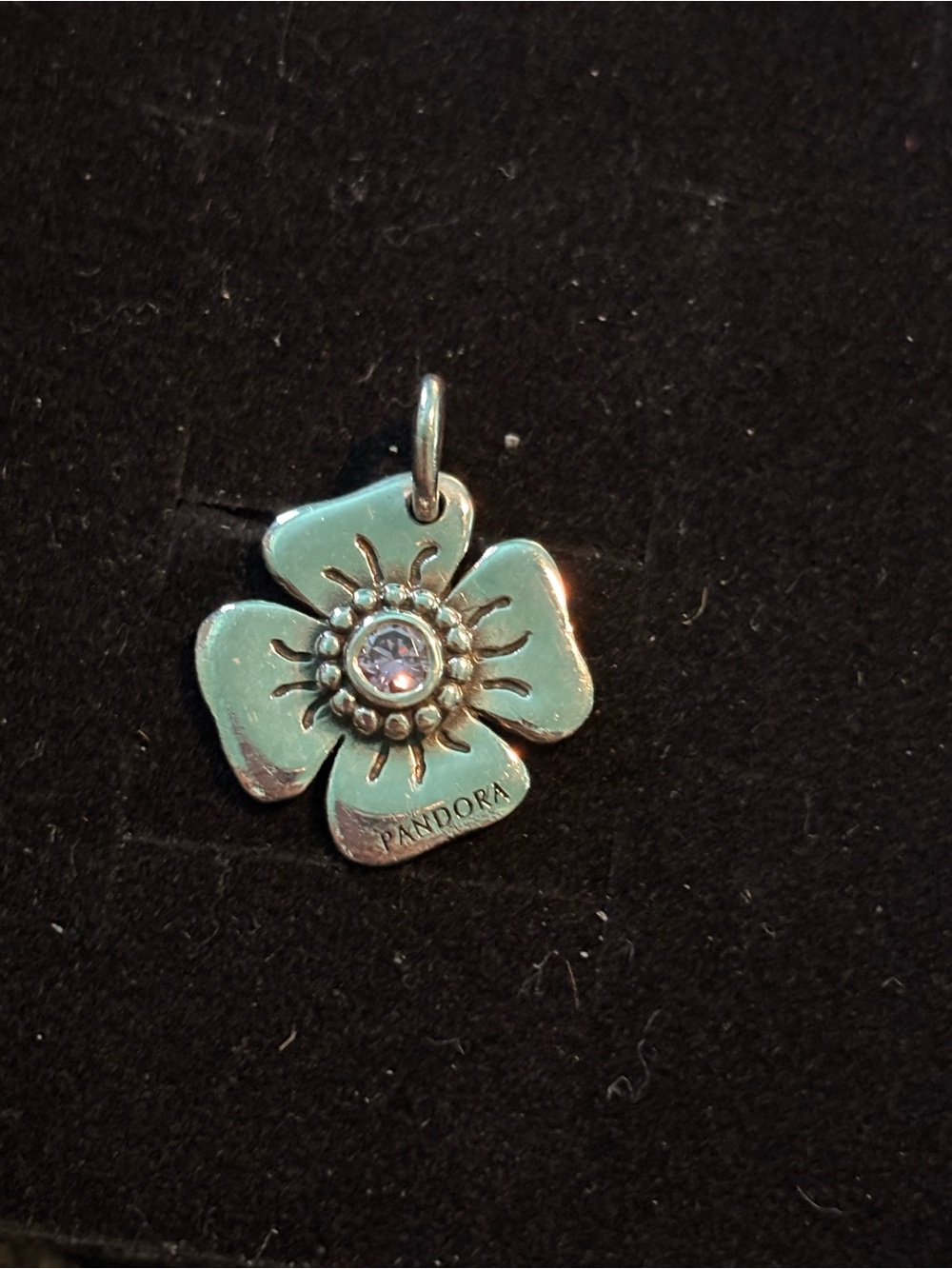 Pandora Silver Flower Pendant with Cz